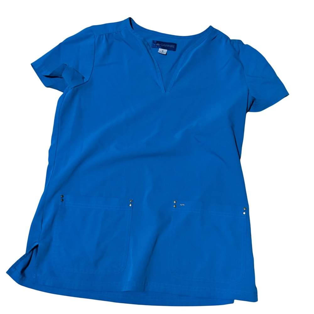 Koi Sapphire Royal Blue Scrub Top Split V-Neck Pocket Medical Nurse Small
